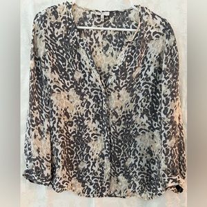 JOLIE Cordell Silk Animal Print Long Sleeve V Neck Lightweight Blouse Size XS